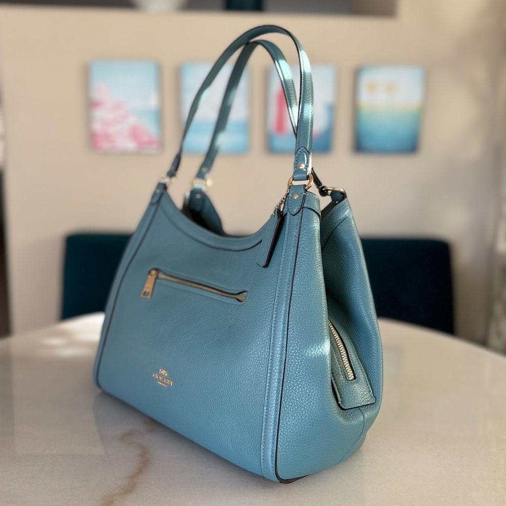 Coach Kristy Shoulder Bag Blue Textured Pebble Leather $478 - Picture 3 of 15